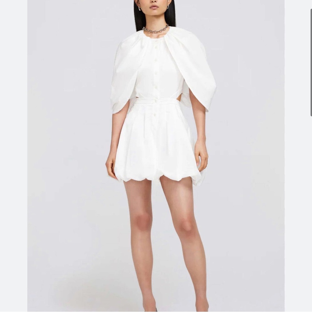 Simkai Florentina White Cape Sleeve Mini Dress